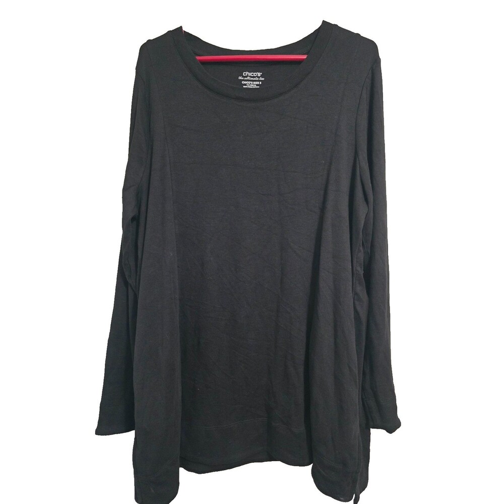 CHICO'S Size 3 XL Womens Tunic Shirt Ultimate Tee Black Cotton Long Sleeve Top